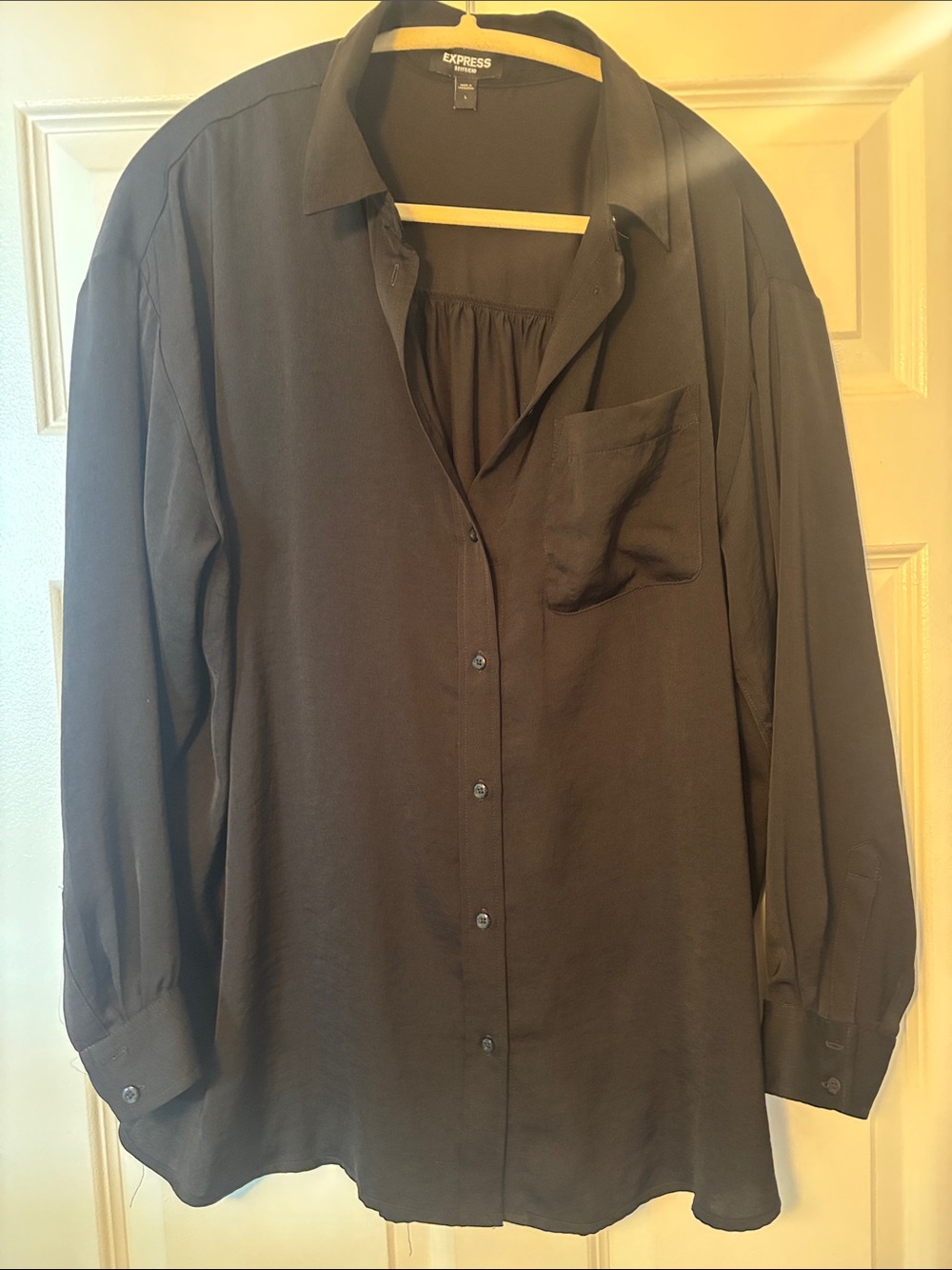 Express Men's Black Long-Sleeve Button-Up Shirt
